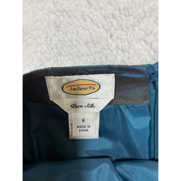 Talbots Pure Silk A-Line Skirt Sz  6 blue Iridescent Taffeta Midi dark academia - Picture 6 of 9